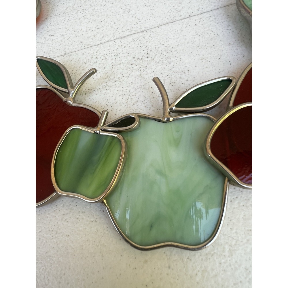Stained Glass Wreath Chain For Hanging Apples Red Green Fall Teacher Sun Catcher - Picture 8 of 8